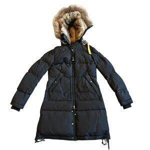 Parajumpers Long Bear Black Down Parka Coat Jacket Real Fur Hood Size XS Women's